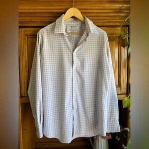 Mizzen+Main White and Blue Checkered Men's Performance Shirt Large Trim Style